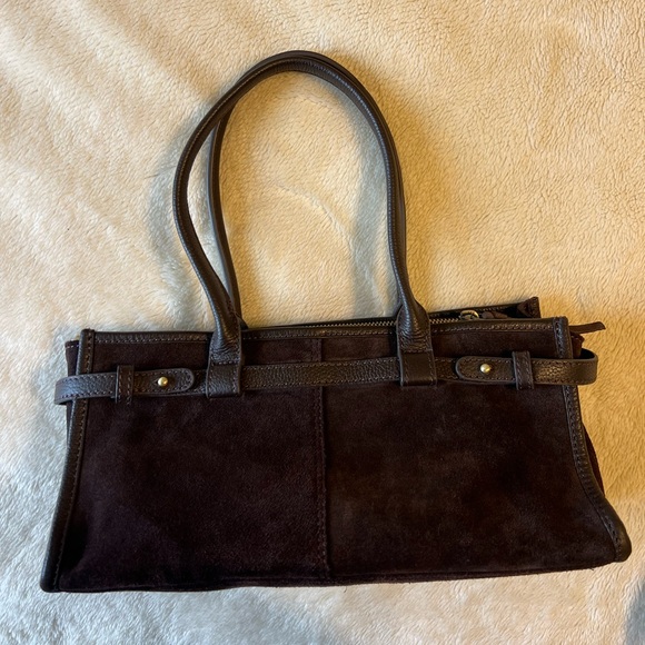 Genuine Italian Leather Suede Handbag – Dark Brown - Picture 3 of 10
